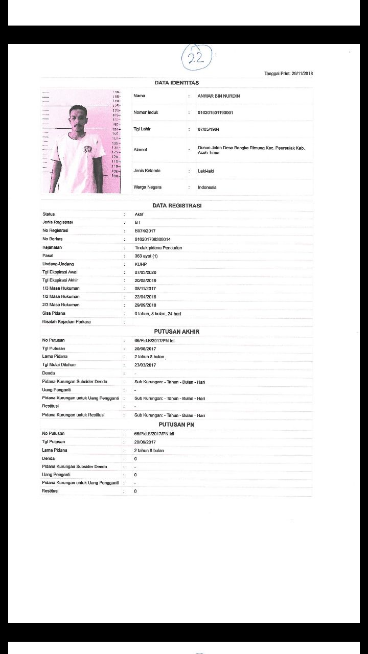 Biodata napi yang ditangkap | Foto: Ist